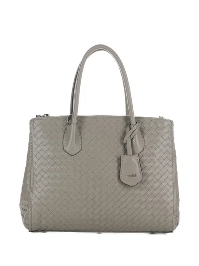 Poche Paris Ambre Torba Woven Leather Tote Bag In Gray