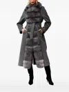 Poche Paris Belted Midi Coat In Gray