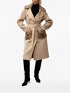 Poche Paris Belted Midi Coat In Neutral