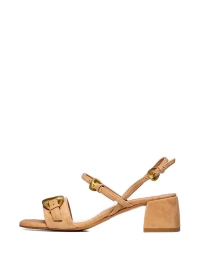 Poche Paris Buckle-embellished Block-heel Sandals In Neutral