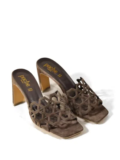 Poche Paris Cut-out Block-heel Sandals In Gray