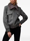 Poche Paris Faux-fur-collar Zip-up Jacket In Gray