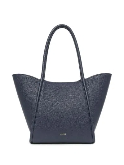 Poche Paris Grained Leather Tote Bag In Blue