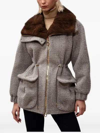 Poche Paris Herringbone-pattern Jacket In Gray