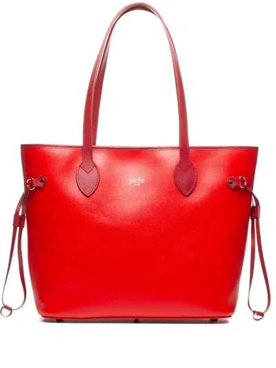 Poche Paris Leather Drawstring Tote Bag In Red
