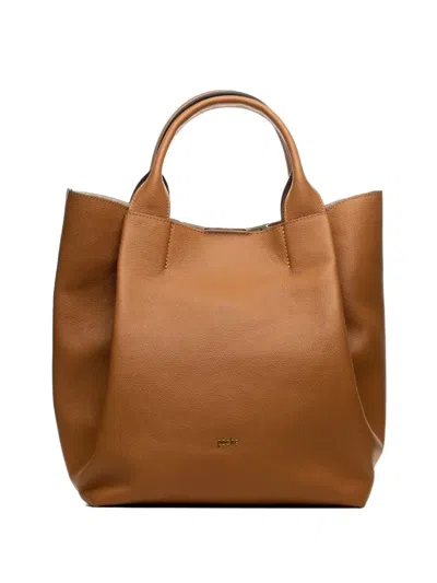 Poche Paris Leather Tote Bag In Brown