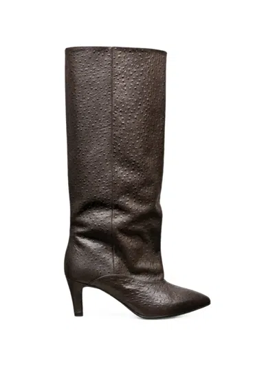Poche Paris Ostrich-effect Pointed-toe Boots In Brown