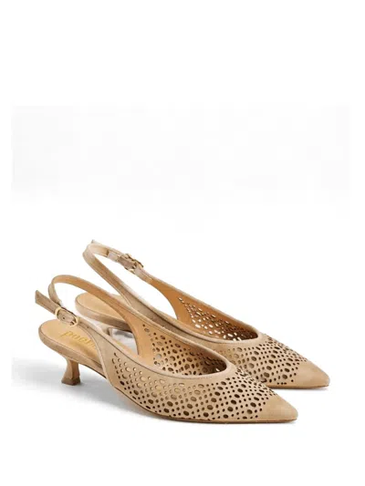 Poche Paris Perforated Sling-back Pumps In Neutral