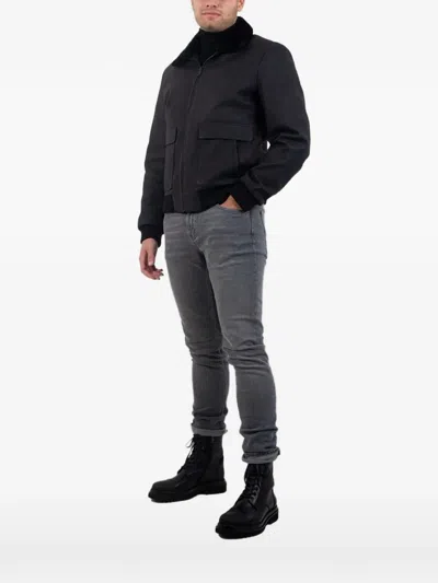 Poche Paris Shearling-collar Bomber Jacket In Gray