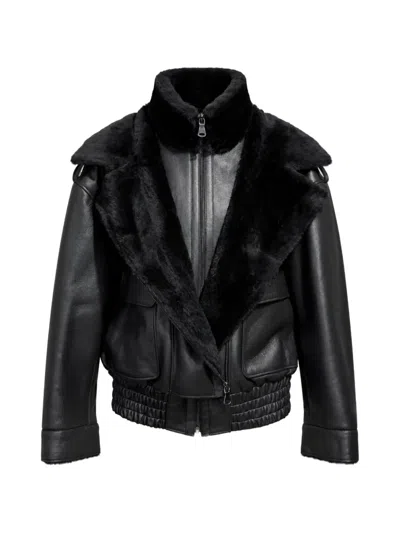 Poche Paris Shearling-trim Leather Jacket In Black