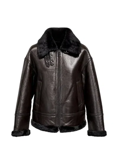 Poche Paris Shearling-trim Leather Jacket In Brown
