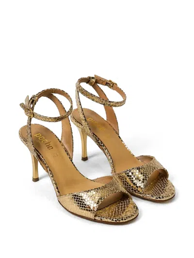 Poche Paris Snakeskin-effect Buckle-fastening Sandals In Gold