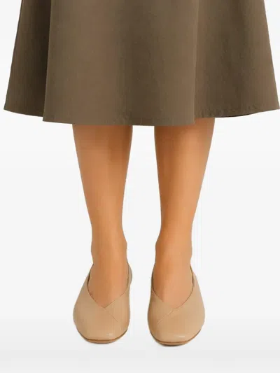 Poche Paris Square-toe Leather Ballet Flats In Brown