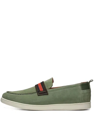 Poche Paris Suede Striped Loafers In Green
