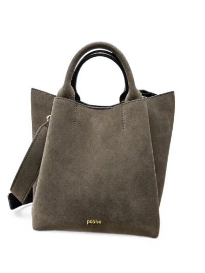 Poche Paris Torba Suede Logo-lettering Tote Bag In Brown