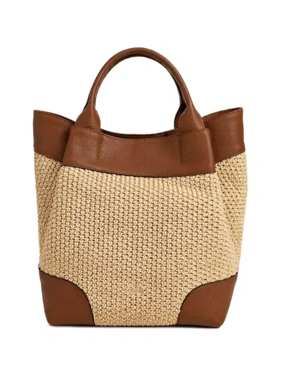 Poche Paris Woven Leather-trim Tote Bag In Brown