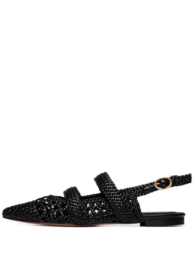 Poche Paris Woven Slingback Ballet Flats In Black