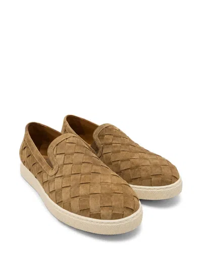 Poche Paris Woven Suede Sneakers In Brown