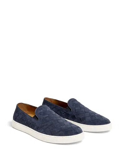 Poche Paris Woven-suede Loafers In Blue