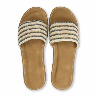 Pode Women's Kangan Handmade Resort Slides Sandals- White In Brown