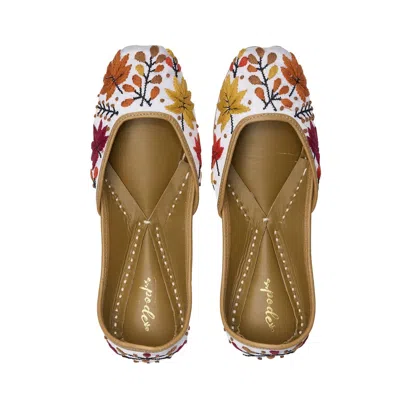 Pode Women's Neutrals Autumn Embroidered Handmade Flats In Red/white/yellow