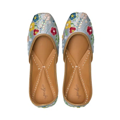Pode Women's Sweet Caroline Blue Embroidered Handmade Flats In Multi