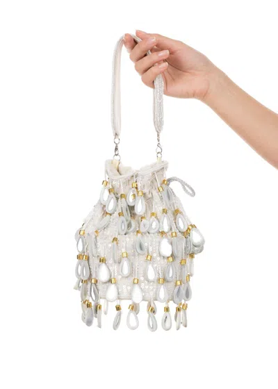 Pode Women's White Keisha Ivory Embellished Drawstring Bag