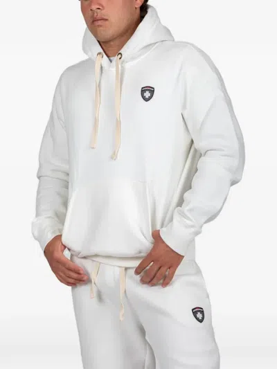 Podhio Shield Logo-patch Drawstring Hoodie In White