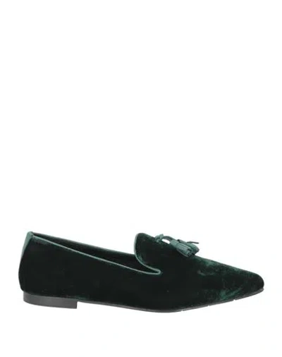 Poesie Veneziane Woman Loafers Dark Green Size 8 Leather, Textile Fibers In Multi