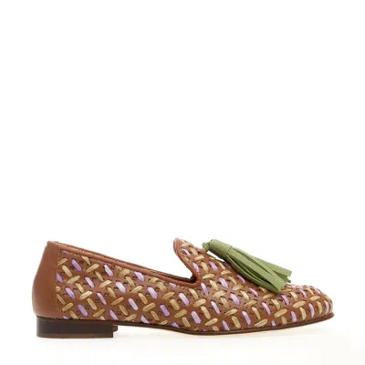Poesie Veneziane Woven Leather, Lilac And Green Slipper In Brown