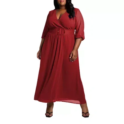 Poetic Justice Plus Long Sleeve Sheath Dress In Red