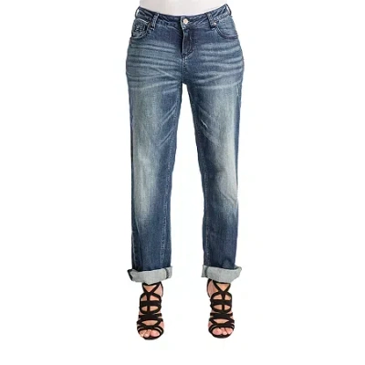 Poetic Justice Womens Mid Rise Mid Belly Boyfriend Jean In Blue