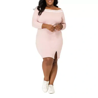 Poetic Justice Womens Plus Long Sleeve Sheath Dress In Pink