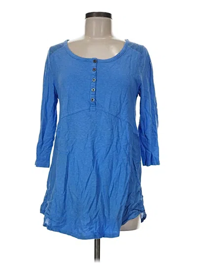 Pre-owned Poetry 3/4 Sleeve Top Blue Scoop Neck Tops