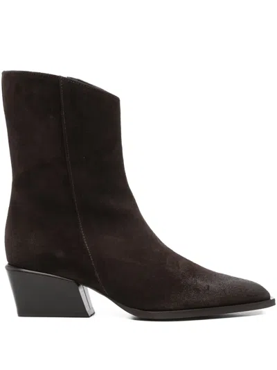 Poeve 50mm Pointed-toe Block-heel Boots In Brown