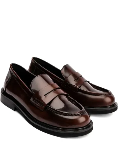 Poeve Ahri Leather Strap Loafers In Brown