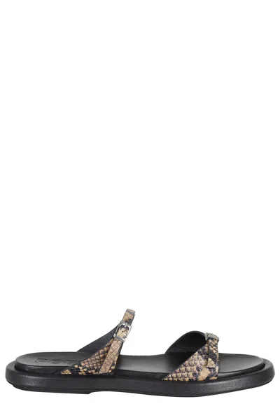 Poeve Beige Laila Double-strap Python Goat-leather Mules In Multi