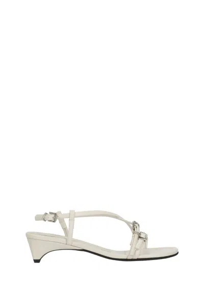 Poeve Black Ankle Strap Leather Sandals In White