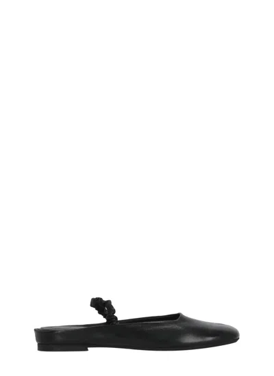 Poeve Black Squared Toe Elastic Slingback Mules