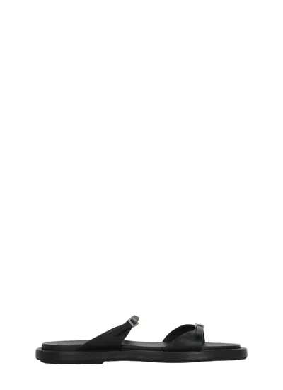Poeve Black Two Adjustable Straps Leather Sandals