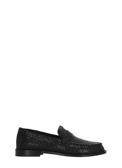 Poeve Black Woven Pattern Leather Loafers