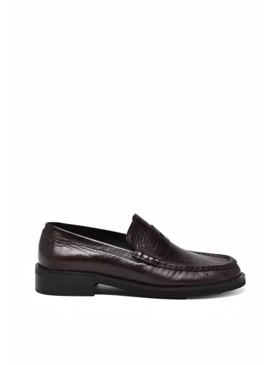 Poeve Brown Leather Wide-toe Loafers In Black