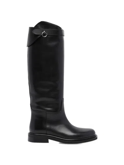 Poeve Buckle-strap Knee-high Boots In Black