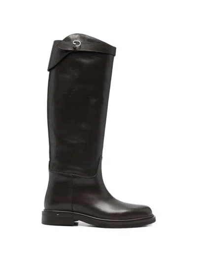 Poeve Buckle-strap Knee-high Boots In Black