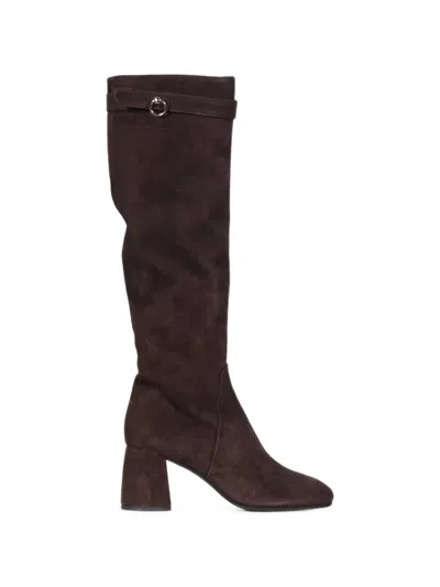 Poeve Buckle-strap Knee-high Boots In Brown