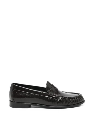 Poeve Croc-effect Leather Loafers In Black