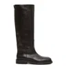 Poeve Dark Brown Leather Riding Boot In Black