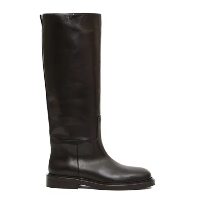 Poeve Dark Brown Leather Riding Boot In Black