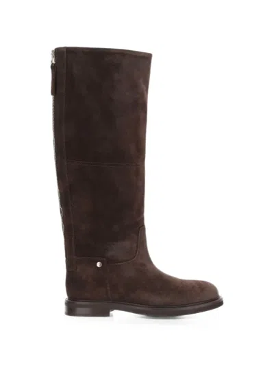Poeve Eve Suede Rear-zip Boots In Brown