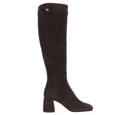 Poeve Buckle-detail Suede Boots In Animal Print